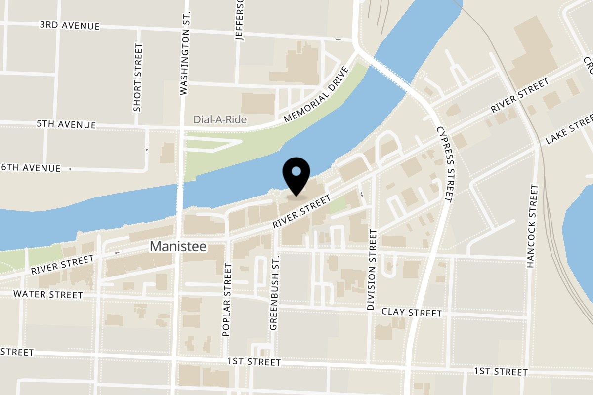 Map showing the location of Taco 'Bout It Mexican Fusion on 344 River St in Manistee